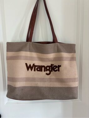 Wrangler Beige and Brown Striped Canvas Tote